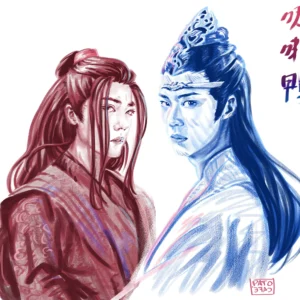 Wang Yibo and Xiao Zhan as the Untamed characters digital drawing